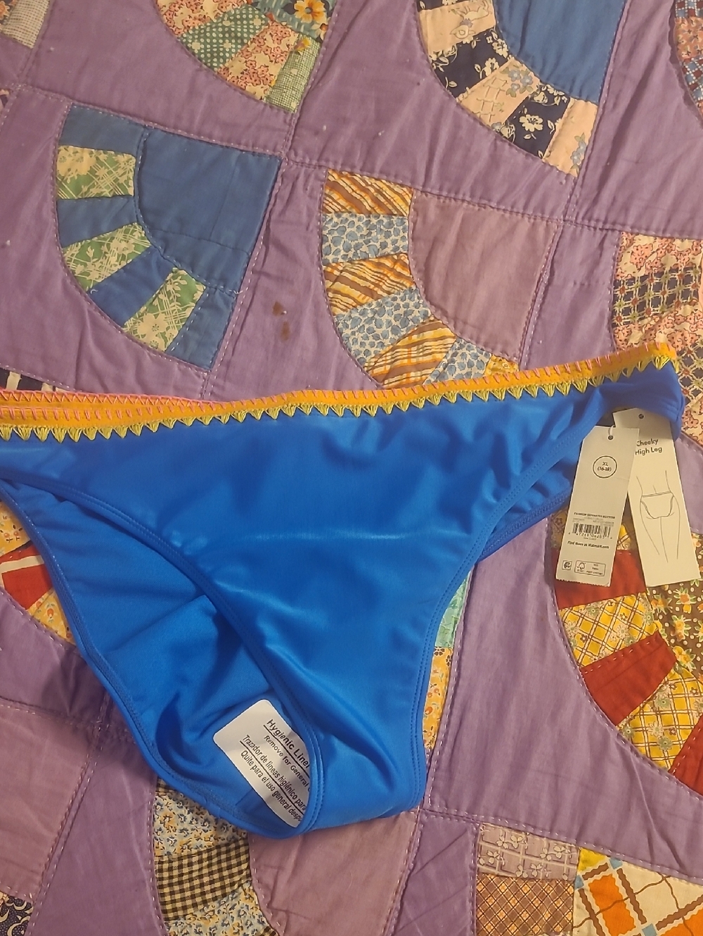 No Boundaries Blue Bikini Bottom with Yellow Trim
